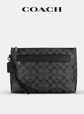 【国内现货】COACH/蔻驰男包Pouch经典老花手拿包黑色皮质夹包