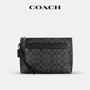 【国内现货】COACH/蔻驰男包Pouch经典老花手拿包黑色皮质夹包
