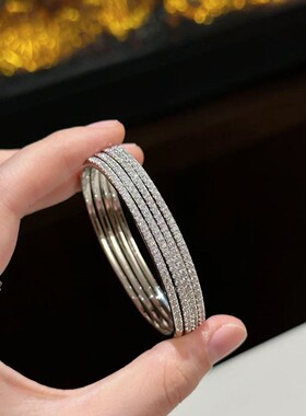 SSJEWELRY轻奢珠宝纯银s925高碳钻排钻手镯简约日韩精致高级感女