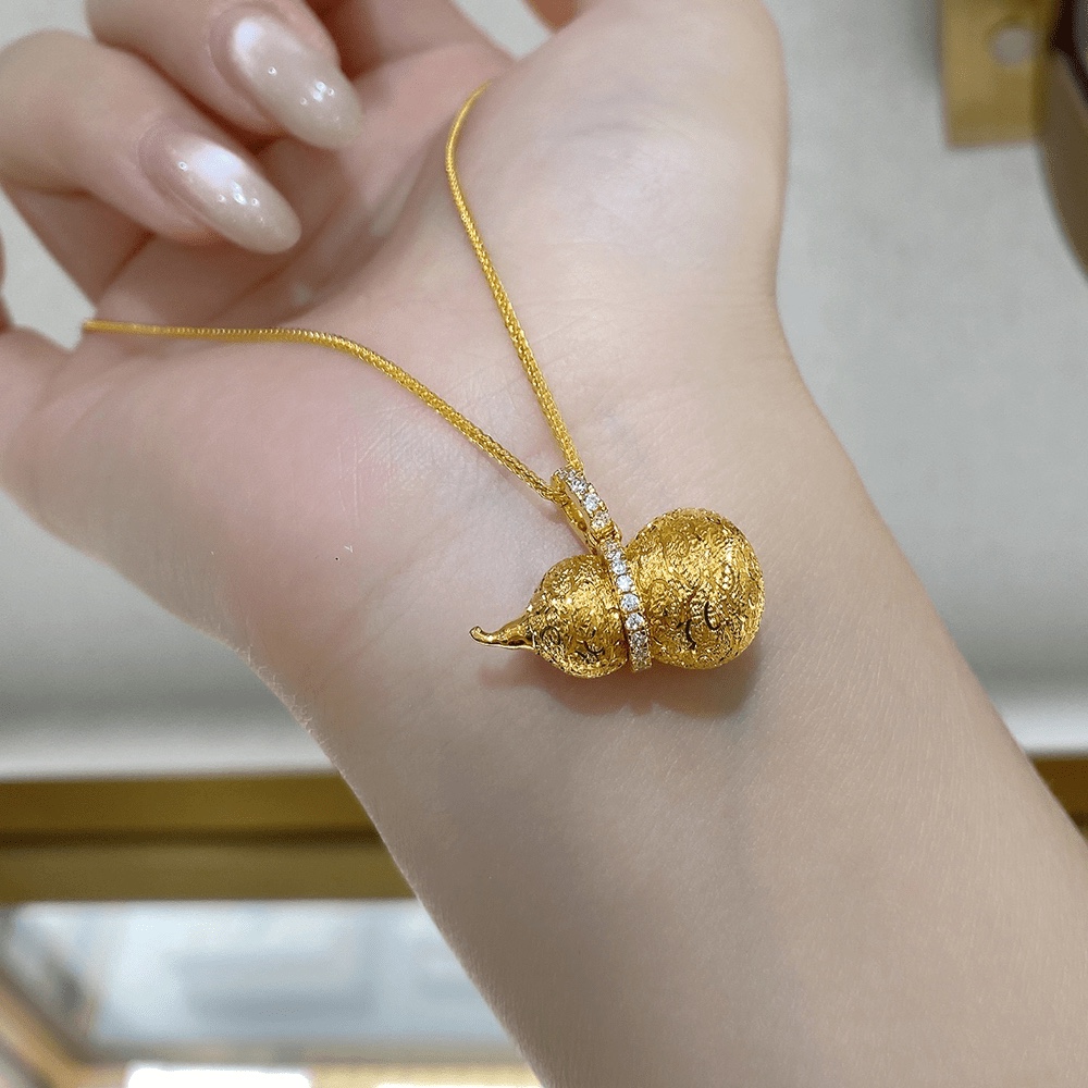 SSJEWELRY轻奢珠宝戗刻祥云纹葫芦吊坠中国风贵气银镀金葫芦项链