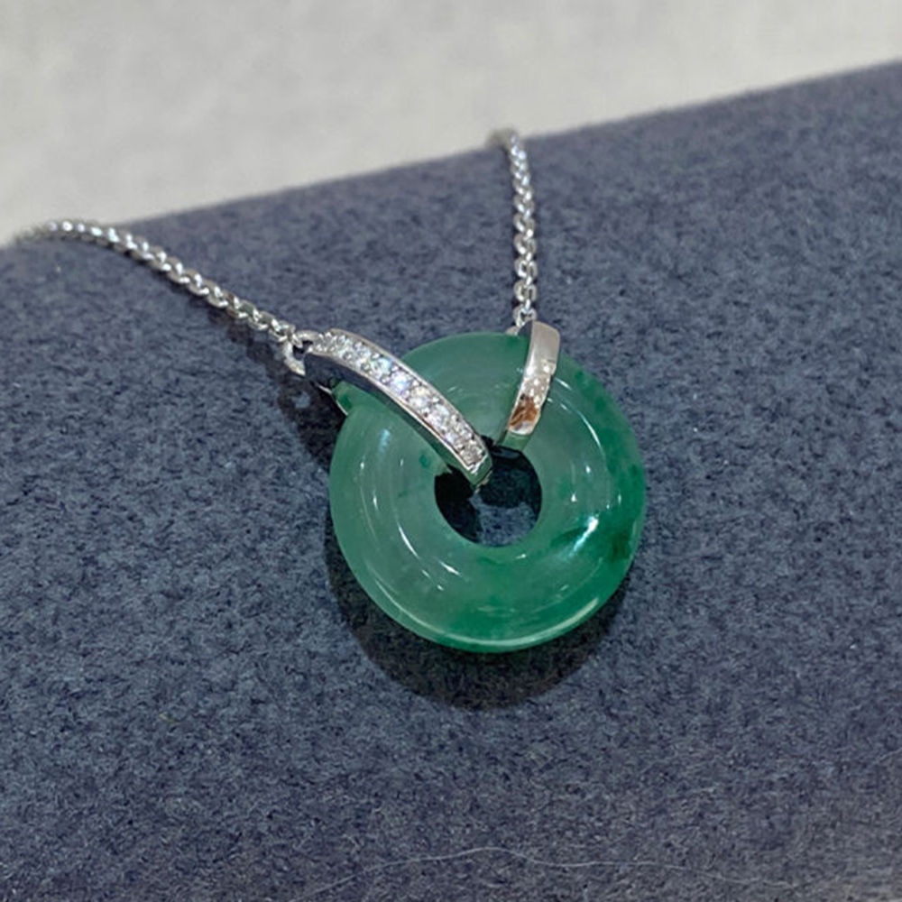 SSJEWELRY轻奢珠宝 双环非洲翠甜甜圈项链戒指高级感贵气轻奢项链