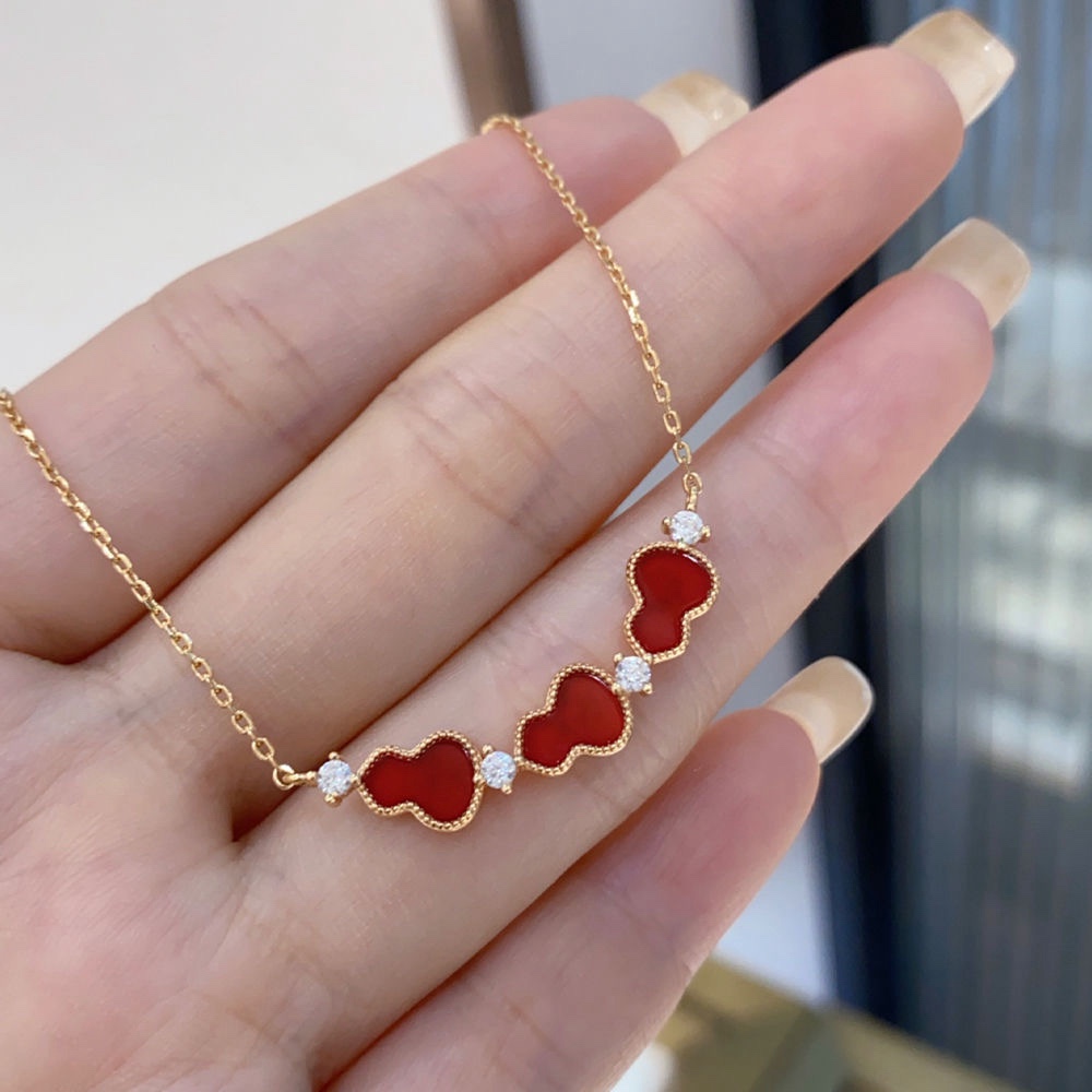 SSJEWELRY轻奢珠宝天然红玛瑙葫芦间钻项链香槟金色项链戒指时尚