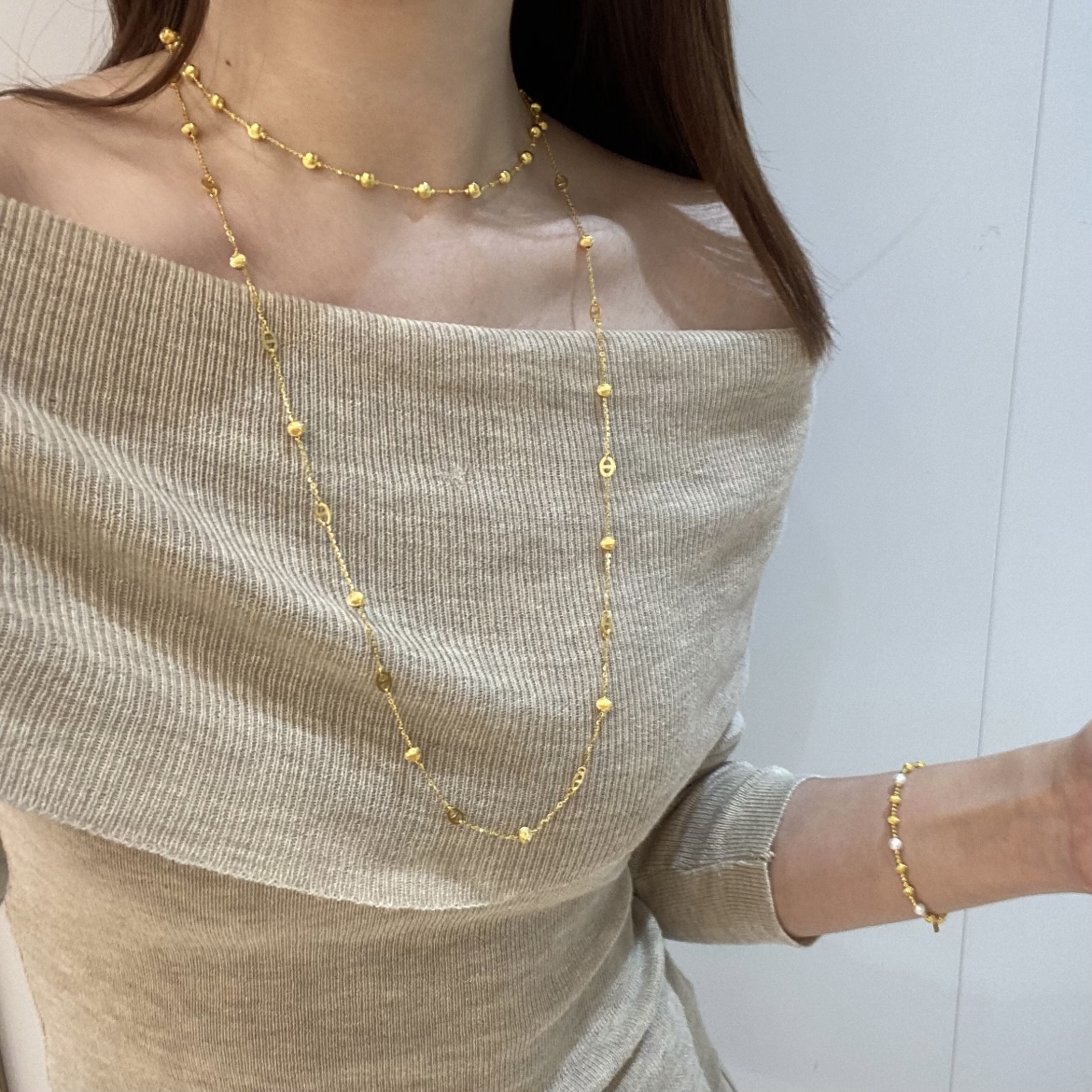 SSJEWELRY轻奢珠宝S925镀金简约个性猪鼻子镭射猫眼珠项链毛衣链