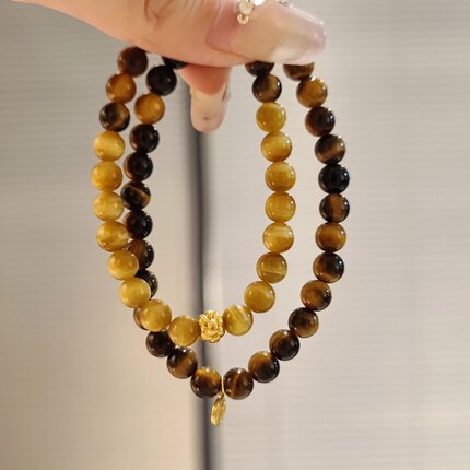 SSJEWELRY轻奢珠宝S925镀金虎眼石手串日进斗金好运双圈叠戴手链