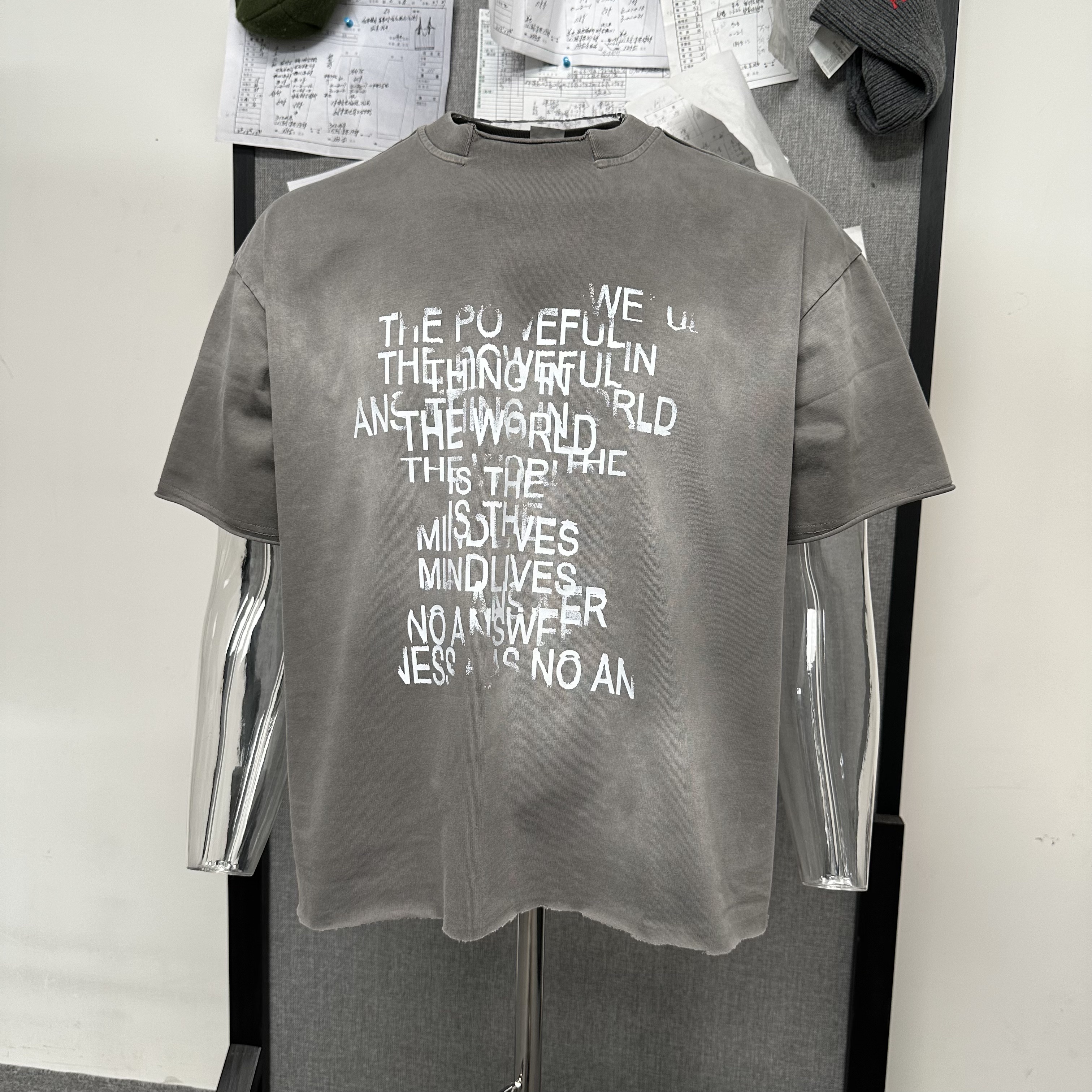 Basic annals复古重磅印花短袖T恤小领口上衣做旧泥染boxy短宽