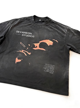 Basic annals复古街头短袖做旧印花T恤男宽松设计感人像boxy fit