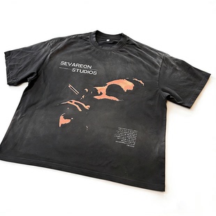 做旧印花T恤男宽松设计感人像boxy fit annals复古街头短袖 Basic