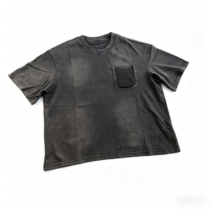 Basicannals水洗做旧短袖T恤男复古口袋上衣boxyfit短宽喷马骝