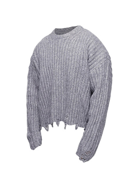 Basic annals美式复古破洞毛衣外套短宽上衣针织衫boxyfit破坏