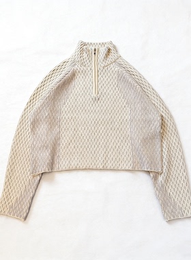 Basic annals半拉链高领针织衫百搭设计感毛衣纽花春秋boxy插肩袖