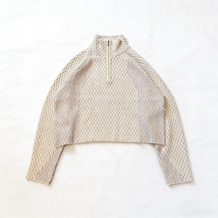 Basic annals半拉链高领针织衫百搭设计感毛衣纽花春秋boxy插肩袖