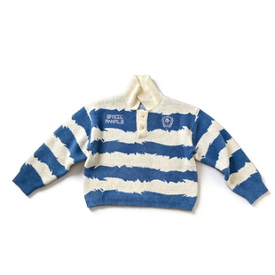 Basicannals条纹撞色立领针织Polo领毛衣印花短宽boxyfit重磅上衣