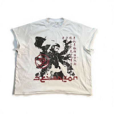 Basic annals朋克风动漫印花短袖T恤男做旧破坏美式上衣boxy坎肩