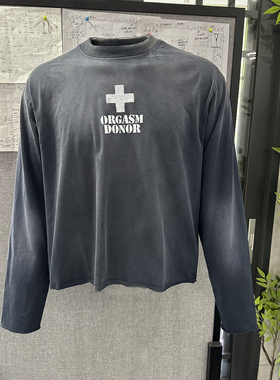 Basicannals美式复古做旧水洗T恤打底衫上衣卫衣泥染水洗做旧长袖