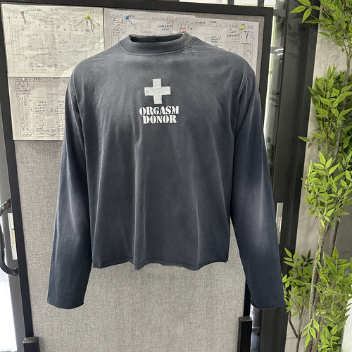 上衣卫衣泥染水洗做旧长袖