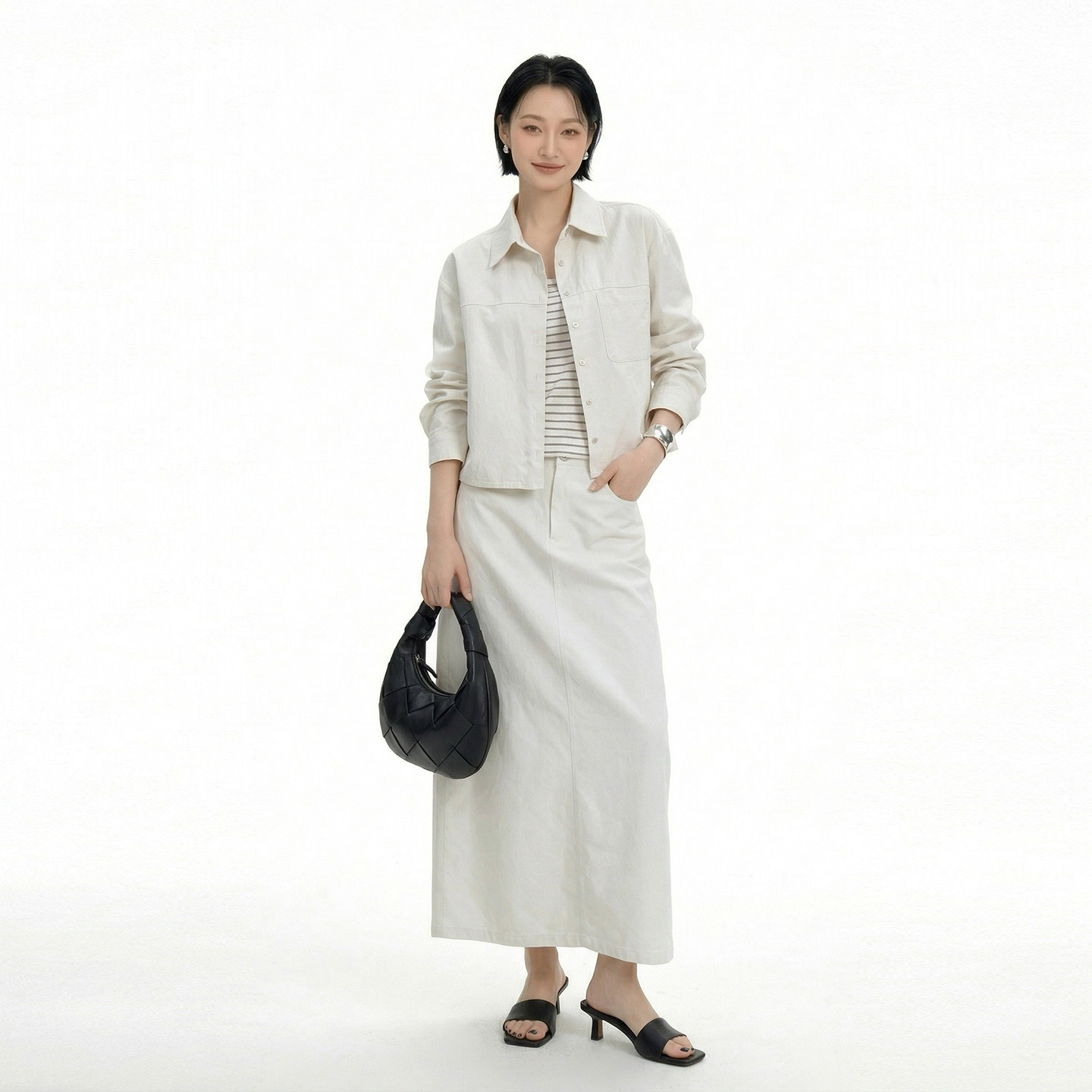 LINYUXI 天丝棉假两件衬衣+半身裙两件套女2026春季时尚休闲套装