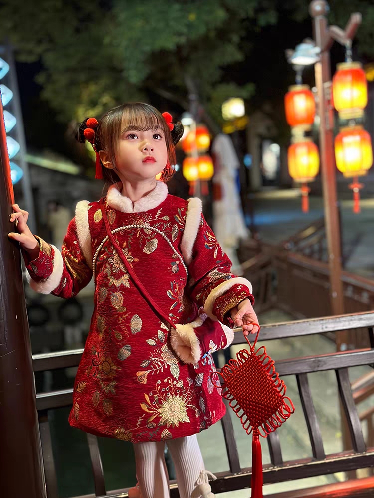 汉服女童拜年服套装儿童过年服冬装旗袍秋冬季新年衣服中国风潮