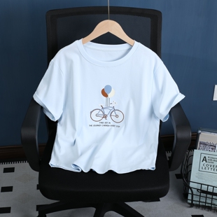 短袖圆领T恤衫休闲短款针织中袖内搭女孩大童青少年女装夏季新款