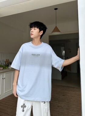 纯棉短袖圆领T恤衫初中高中生快乐印象男生大童青少年装夏季新款