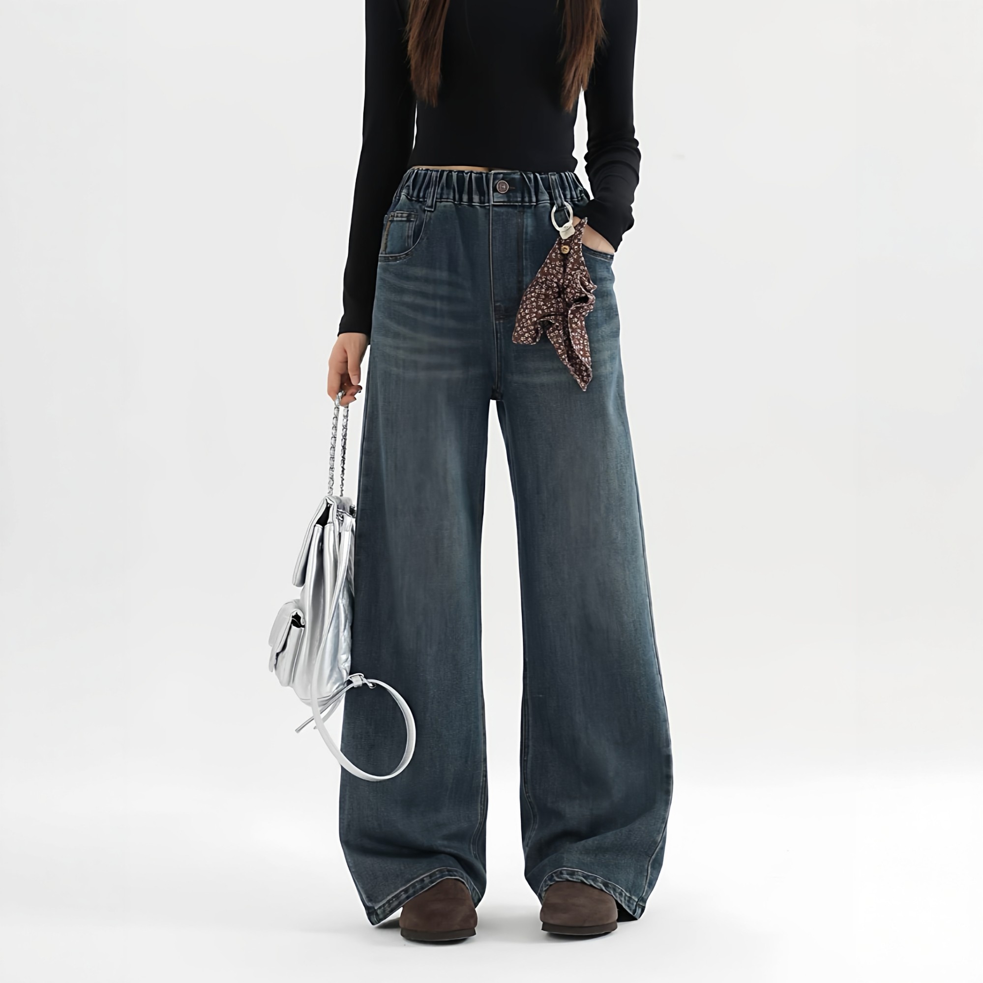 秋装新款女孩大童初中高中生青少年女装宽松休闲牛仔阔腿裤直筒裤,童装/婴儿装/亲子装,裤子,淘宝优惠券,粉丝福利购,淘宝优惠卷