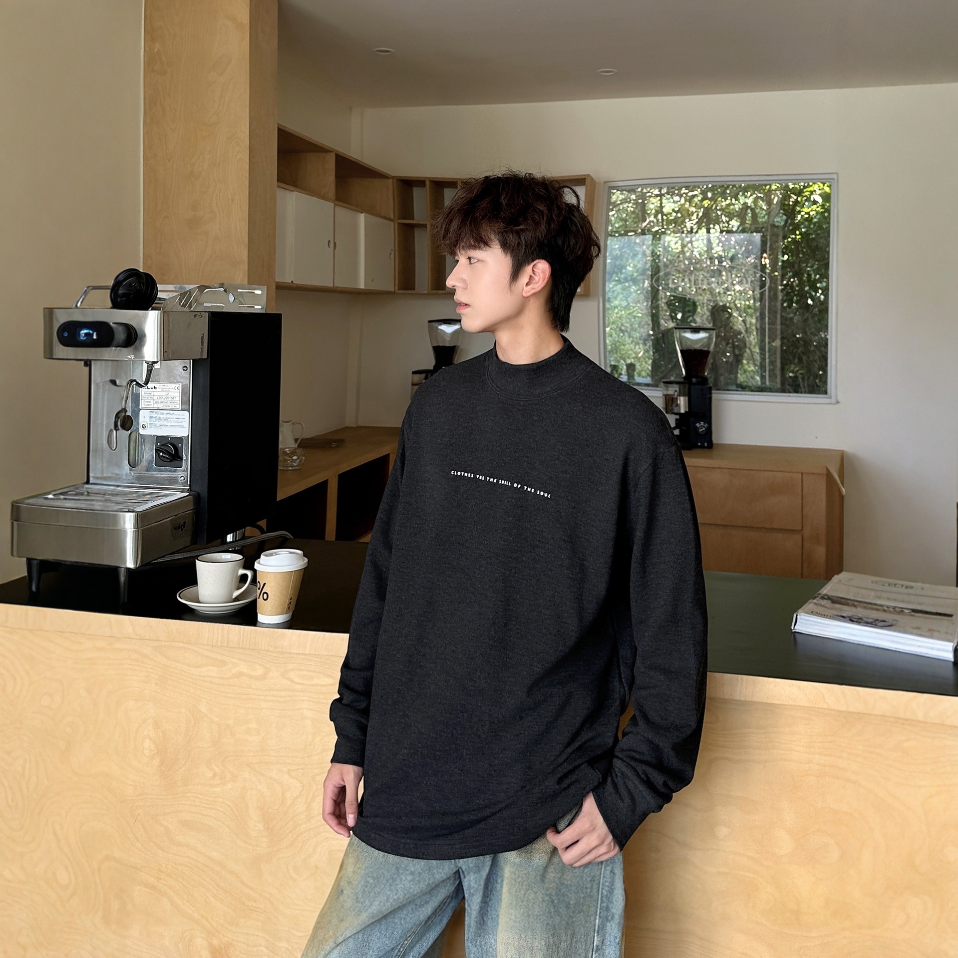 冬装半高领德绒磨毛打底衫休闲内搭圣芭米洛新款男大童青少年男装