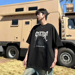 乔迪丹娜夏季新款男生青少年装宽松休闲潮牌针织圆领短袖T恤衫