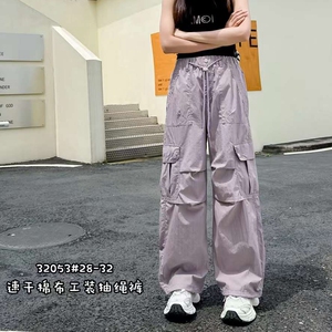 中大童女童青少年女装夏季新款宽松薄料抽绳长裤速干工装裤直筒裤