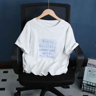 女生大童青少年女装夏季新款短袖圆领T恤衫休闲短款针织中袖内搭