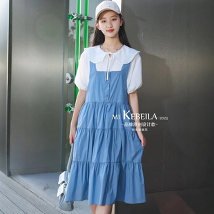 夏季新款米可贝拉天地中大童女童淑女短袖娃娃衫背带裙连衣裙套装