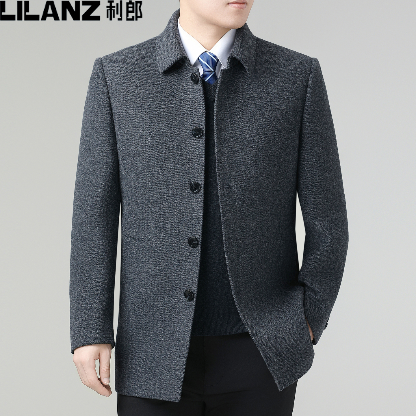 利郎双面羊绒大衣男士中老年冬季加厚羊毛呢子外套爸爸装中长款