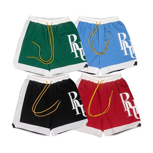 Rhude 夏季新款拼色大logo印花短裤男女街头宽松休闲五分裤沙滩裤
