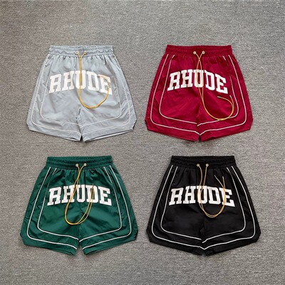 RHUDE 复古运动风篮球短裤男女夏季透气网眼撞色抽绳休闲裤子潮牌