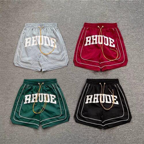RHUDE 复古运动风篮球短裤男女夏季透气网眼撞色抽绳休闲裤子潮牌