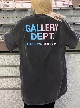 Gallery Dept 美式高街新款渐变字母标语印花短袖双纱纯棉情侣T恤