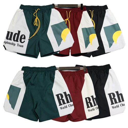RHUDE 落日字母印花拼色运动短裤夏季男女情侣款休闲裤子潮牌透气
