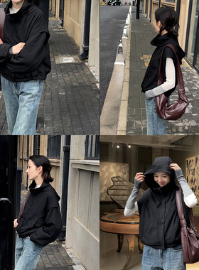 IrisO鸢原创早春轻薄款连帽可拆卸棉服外套夹克套装