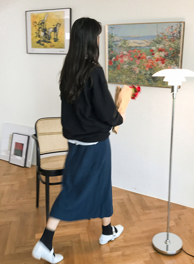 iris.O鸢2022秋冬显瘦遮肉侧开叉针织包臀半身裙中长裙纯棉不起球