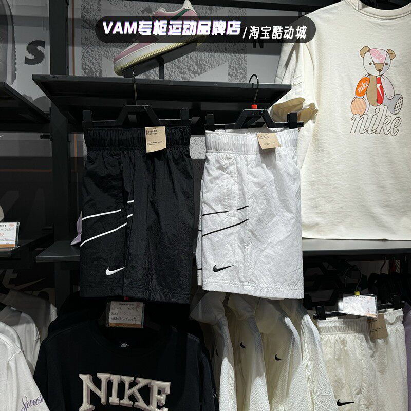 NIKE耐克女裤2024夏季运动休闲大勾印花梭织短裤 HM4633-010-100