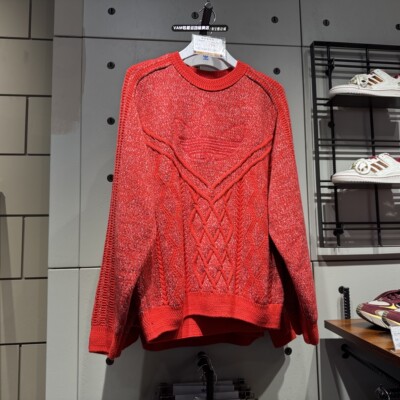 阿迪达斯三叶草男女马年本命年红运动保暖针织套头毛衣线衫KT0693