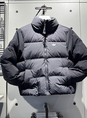 adidas三叶草正品短款羽绒服女子简约百搭保暖防风外套夹克KC2659