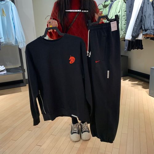 Nike耐克2024年春CNY龙年加绒针织运动束腿篮球长裤 FZ6381-010