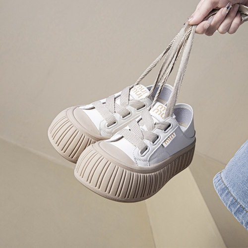 真皮系带休闲运动小白鞋圆头百搭