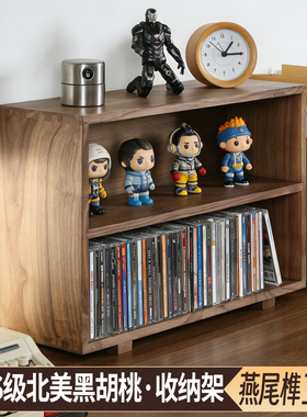 新中式黑胡桃双层置物架桌面CD收纳架手办展示架小摆件陈列置物架