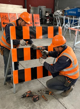 定制橙色条纹折叠式道路标识牌道路施工安警示牌加厚铝板反光牌