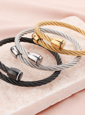 街头欧美时尚潮流钛钢男士不锈钢开口手镯