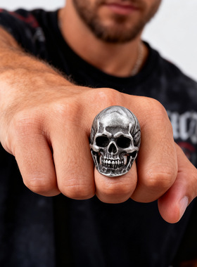 霸气个性时尚机车风复古不锈钢骷髅头戒指