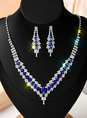 时尚珠宝高档轻奢精致水晶宝石女士项链耳钉吊坠套装