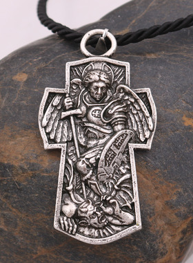 圣迈克尔大天使合金项链欧美流行项饰男士吊坠