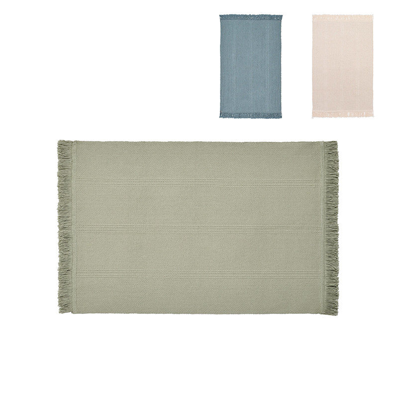 IKEA宜家 索特穗 浅蓝色绿色棉织地毯55x85cm可机洗双面防滑家用
