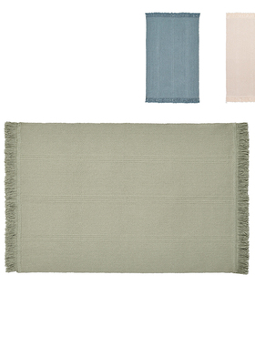 IKEA宜家 索特穗 浅蓝色绿色棉织地毯55x85cm可机洗双面防滑家用